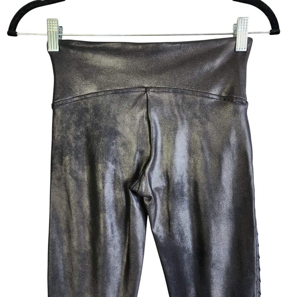 SPANX Womens Faux Leather Motto Leggings Size Small Black Compression Edgy Biker - Picture 6 of 14